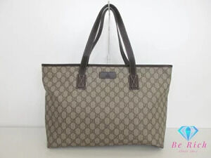 Gucci Tote Bag GG Plus Brown Beige Leather Shoulder Handbag Supreme